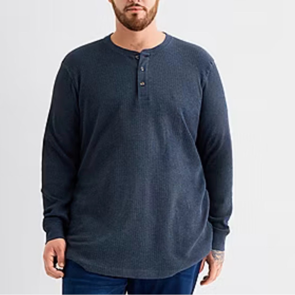 St Johns Bay Men’s Big & Tall Waffle Knit Henley Shirt - 2XL